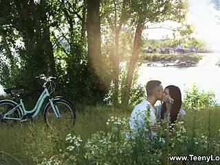 Agile teen Ariana Shaine and her lover start with kisses outdoors. She rides his cock doggystyle getting fucked balls deep in shaved pussy until cumshot.