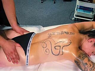 i hired male masseur for tattoo girl but she craved more so i gave her rough spanking squirting orgasm with toys