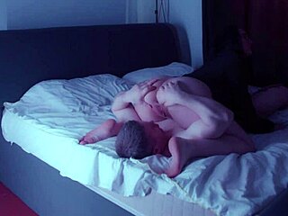 so this perverted paramour is licking his milf's pussy, making her cum hard with that sensual touch on her natural tits and narrow ass in lingerie