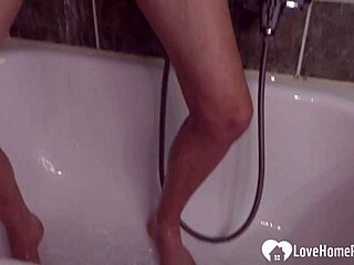 i uh blonde in shower fingering my horny cunt til i cum oops