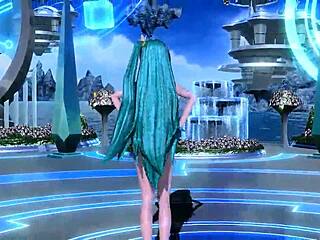 is hatsune miku in this love song project diva nude mod showing full nude with her big ass and tits like a goddess?