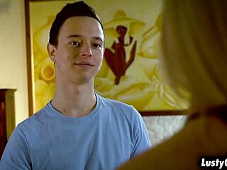 Former babysitter Nadya Basinger deepthroats and rides young stud's cock in rough muff diving