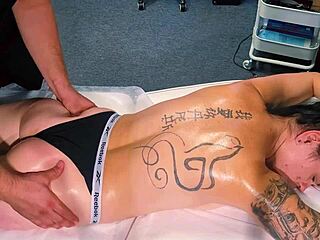 i hired male masseur for tattoo girl but she craved more so i gave her rough spanking squirting orgasm with toys
