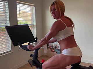 me getting off the peloton and stripping down for you with big ass blonde muscular bodybuilder