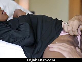 The american guy helps the shy hijab teen ride his big cock