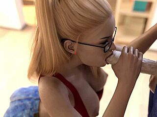 I love how this hot blonde girl sucks that big dick and gets her mouth filled with cum in the game