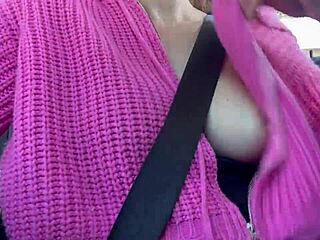 Italian horny big tits milf artemisia love flashes her juicy tits while driving around in car