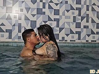 bareback interval break turns into antonella the colombian babe getting fucked by big cock in pool with deepthroat pov