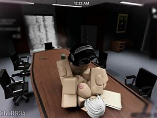 Cowgirl rides until creampie in office game. Then missionary and doggystyle follow for bent over submission at work.