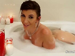 captivating milf sara jay in see through lingerie fingering her big clit and pussy lips, blonde babe riding balloon toy with dirty talk