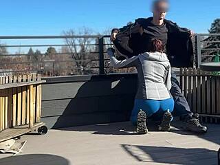 Redhead Slut's Rooftop Dickflash Handjob and Blowjob Quickie