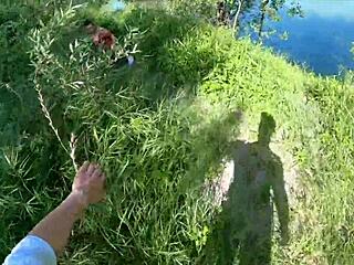 Petite girl screams lost in nature I help her with deepthroat blowjob