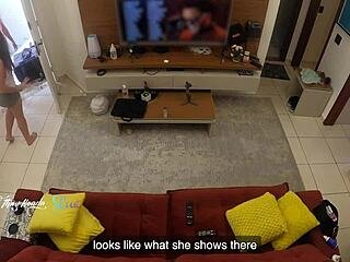 hot wife thay ksada lets delivery man suck her tits on sofa 😏