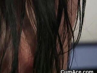 Flirty Hottie Gets Sperm Load on Her Face Gulping All the Load