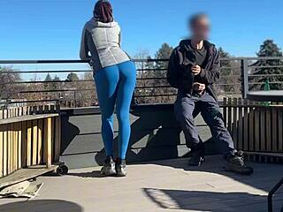 Redhead Slut's Rooftop Dickflash Handjob and Blowjob Quickie