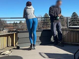 Redhead Slut's Rooftop Dickflash Handjob and Blowjob Quickie