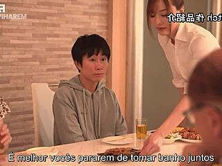 Milf sucks small dick of daughter's friend in shower scene