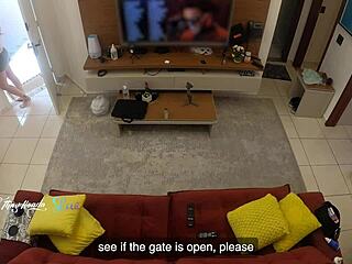 hot wife thay ksada lets delivery man suck her tits on sofa 😏