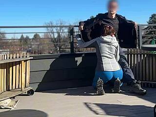 Redhead Slut's Rooftop Dickflash Handjob and Blowjob Quickie