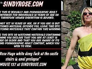sindy rose takes huge white dong deep in asshole on castle stairs