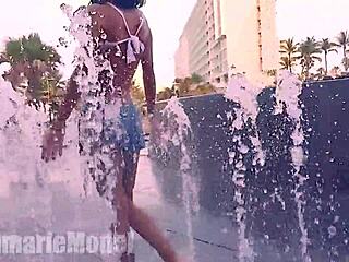 hairy babe flashes wet mini skirt outdoors