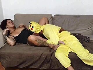 I caught my nerd nephew pikachu masturbating in the living room and just couldn't resist joining in as brazilian bride in costume.