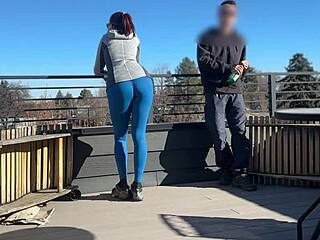 Redhead Slut's Rooftop Dickflash Handjob and Blowjob Quickie