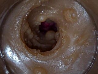 Precum squirts into my pussy toy with camera inside vagina in 4K extreme close up