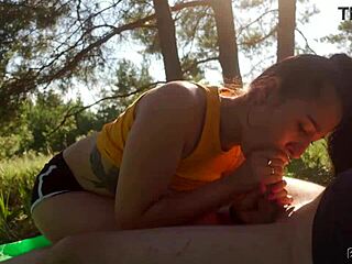 oh man, our weekend picnic turned into this juicy blowjob and quick outdoor fuck with huge cumshot on her ass