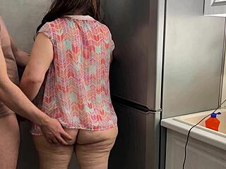 Stepmom grabs excited stepson's big cock for homemade anal blowjob with fat BBW milf ass! 🍑