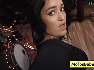 check out this busty brunette nia bleu gettin slammed while band jams nearby