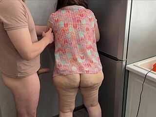 Stepmom grabs excited stepson's big cock for homemade anal blowjob with fat BBW milf ass! 🍑