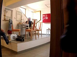 big dick blowjob threesome party with school uniform skirts and stockings on high heels backstage