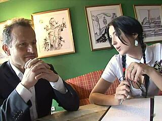 Slutty college coed Bijou bends over for interracial doggystyle facial