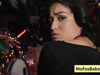 check out this busty brunette nia bleu gettin slammed while band jams nearby