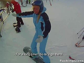 Snowboarder chick Rosemary Moyer loves cock in hardcore blowjob cumshot with shaved pussy. She rides like a pro coed teen.