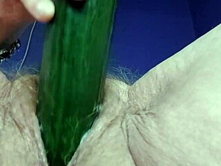 i shove cucumber deep in granny's hairy pussy and ass