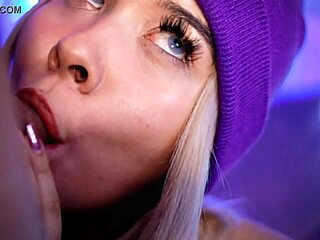 Adorable Colombian blonde babe with big ass gives sloppy blowjob close up