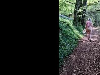 naughty housewife wanks naked in forest