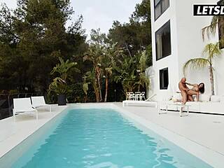 Sheila Ortega's big tits bounce on Christian Clay poolside