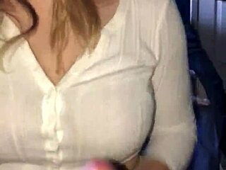 Lipstick blowjob and handjob lead to cum. Teen with big tits enjoys rough hardcore pov milking action.