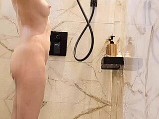 check out this black hair japanese girl bathing softly