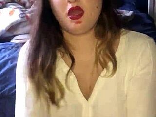 Lipstick blowjob and handjob lead to cum. Teen with big tits enjoys rough hardcore pov milking action.