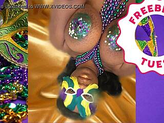 jessica grabbit flashes big ebony tits with rabbit toy at mardi gras.