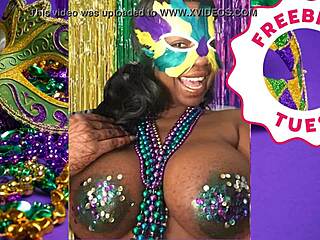 jessica grabbit flashes big ebony tits with rabbit toy at mardi gras.
