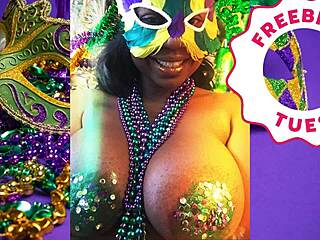 jessica grabbit flashes big ebony tits with rabbit toy at mardi gras.