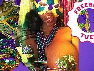 jessica grabbit flashes big ebony tits with rabbit toy at mardi gras.