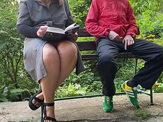 stepmom tutors chubby mature with saggy tits for literature exam outdoors