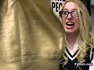 short geeky blonde teen strip searched then ripped uniform fucked by mall cop 😱🔥