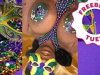 jessica grabbit flashes big ebony tits with rabbit toy at mardi gras.